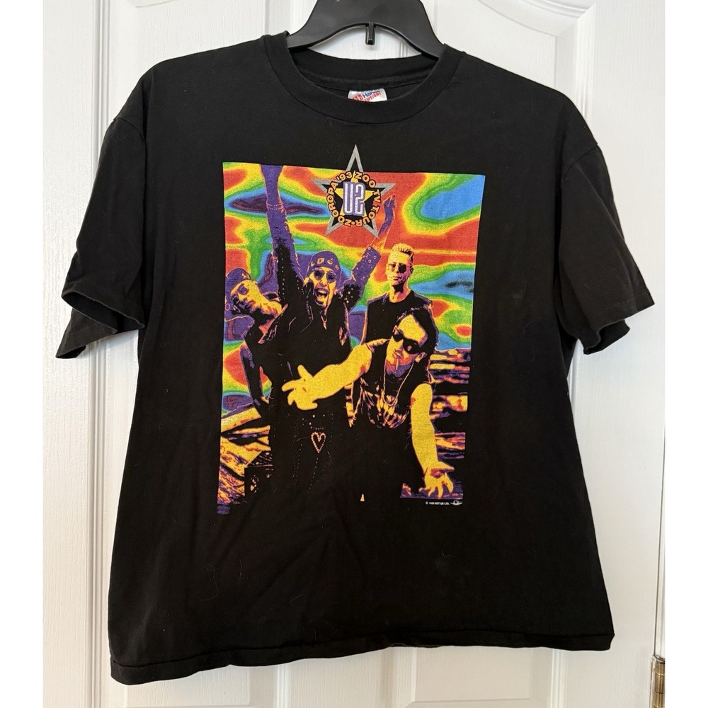 Vintage U2 ZOOROPA  ZOO TV TOUR  XL Concert T Shirt Black RARE 1993